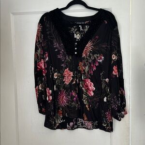 Johnny Was Black Floral Blouse